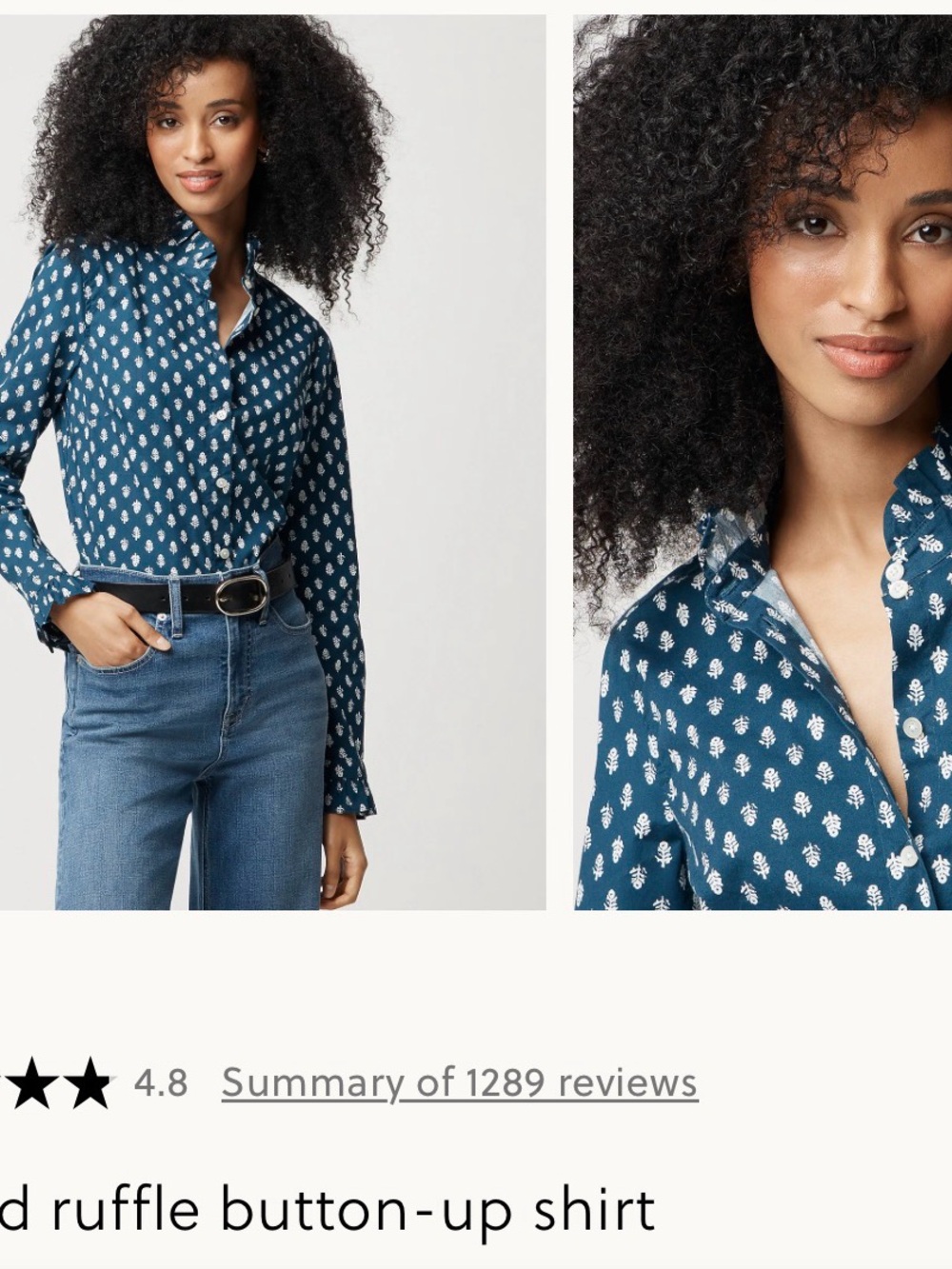J. Crew Teal Blue Printed Ruffle Button-Down Shirt